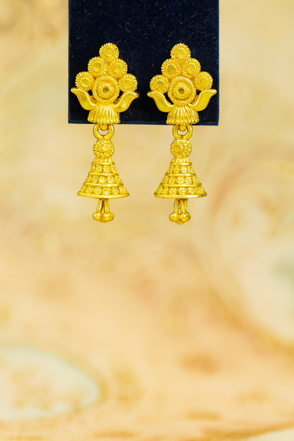 Floral Motif Golden Jhumka Earrings