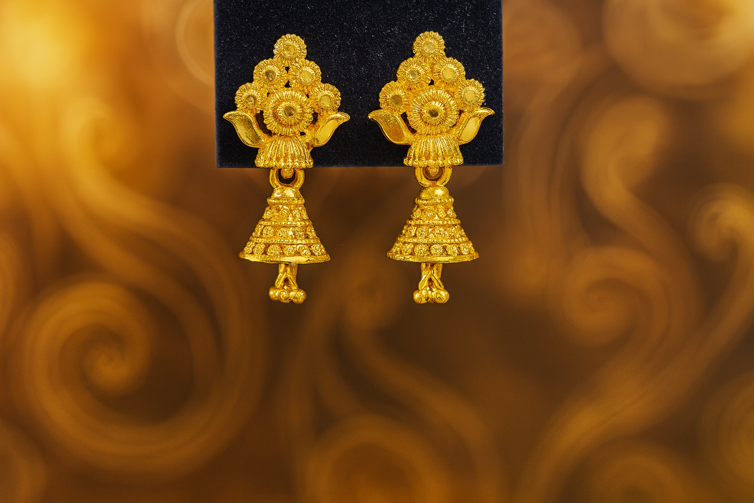 Floral Motif Golden Jhumka Earrings