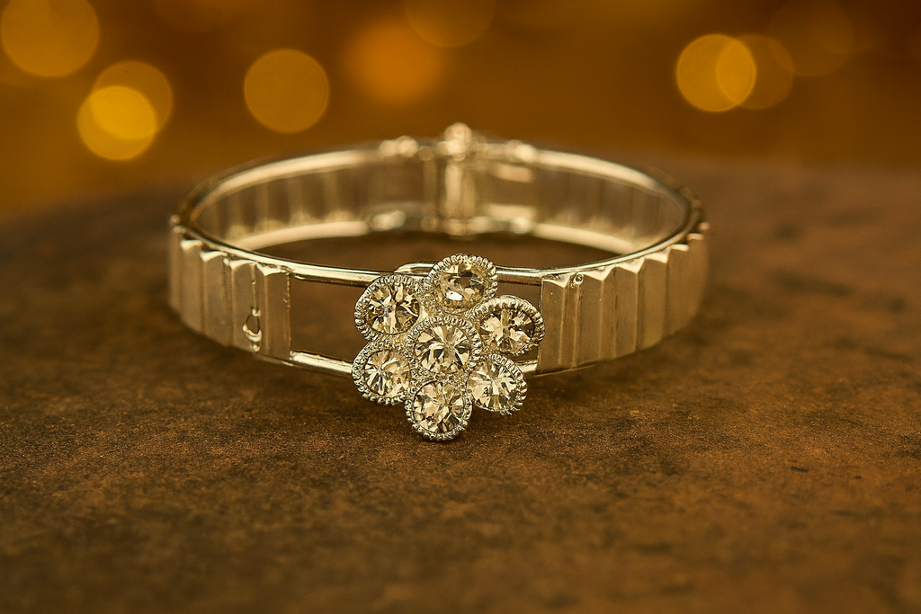 Silver Floral Stone-Studded Bracelet