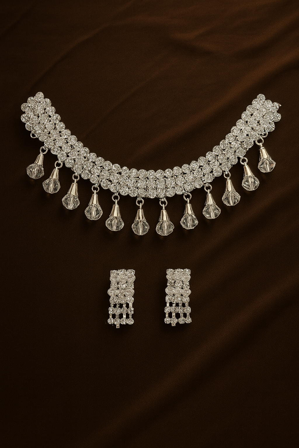 Crystal Drop Choker Necklace Set with Matching Earrings