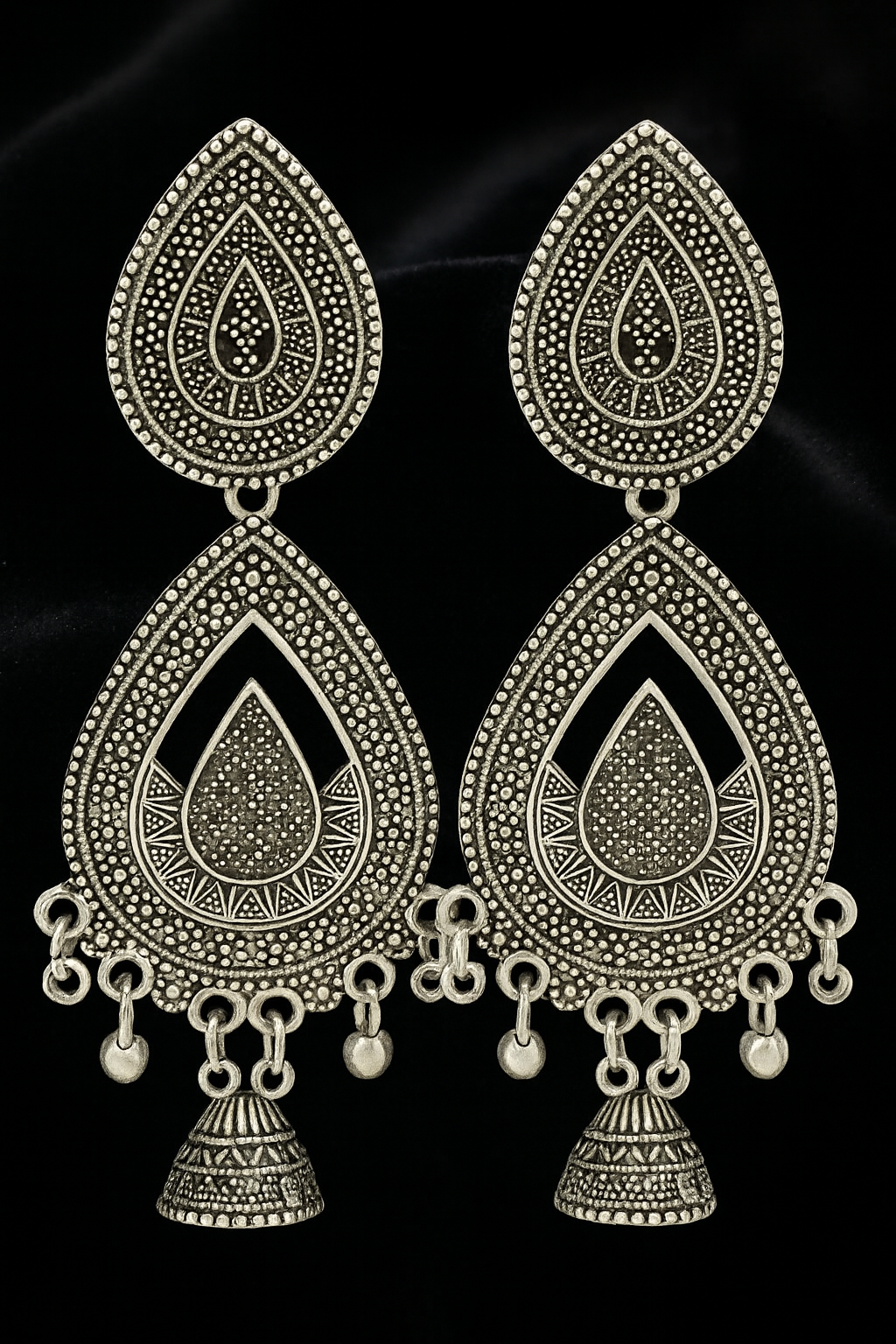 Antique Silver Oxidized Drop Earrings