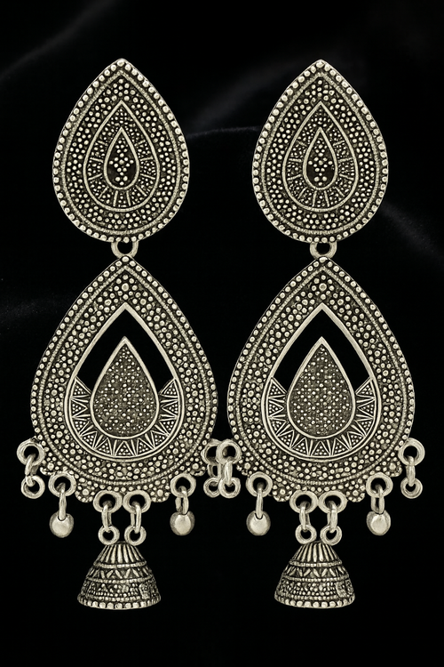 Antique Silver Oxidized Drop Earrings