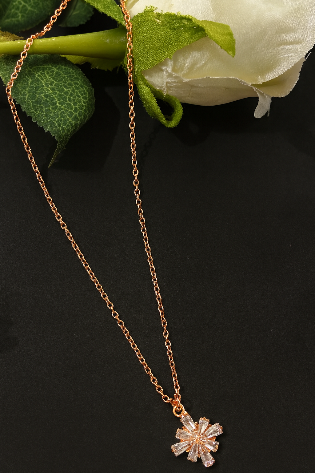 Elegant Floral Diamond-Cut Necklace Set in Rose Gold Finish