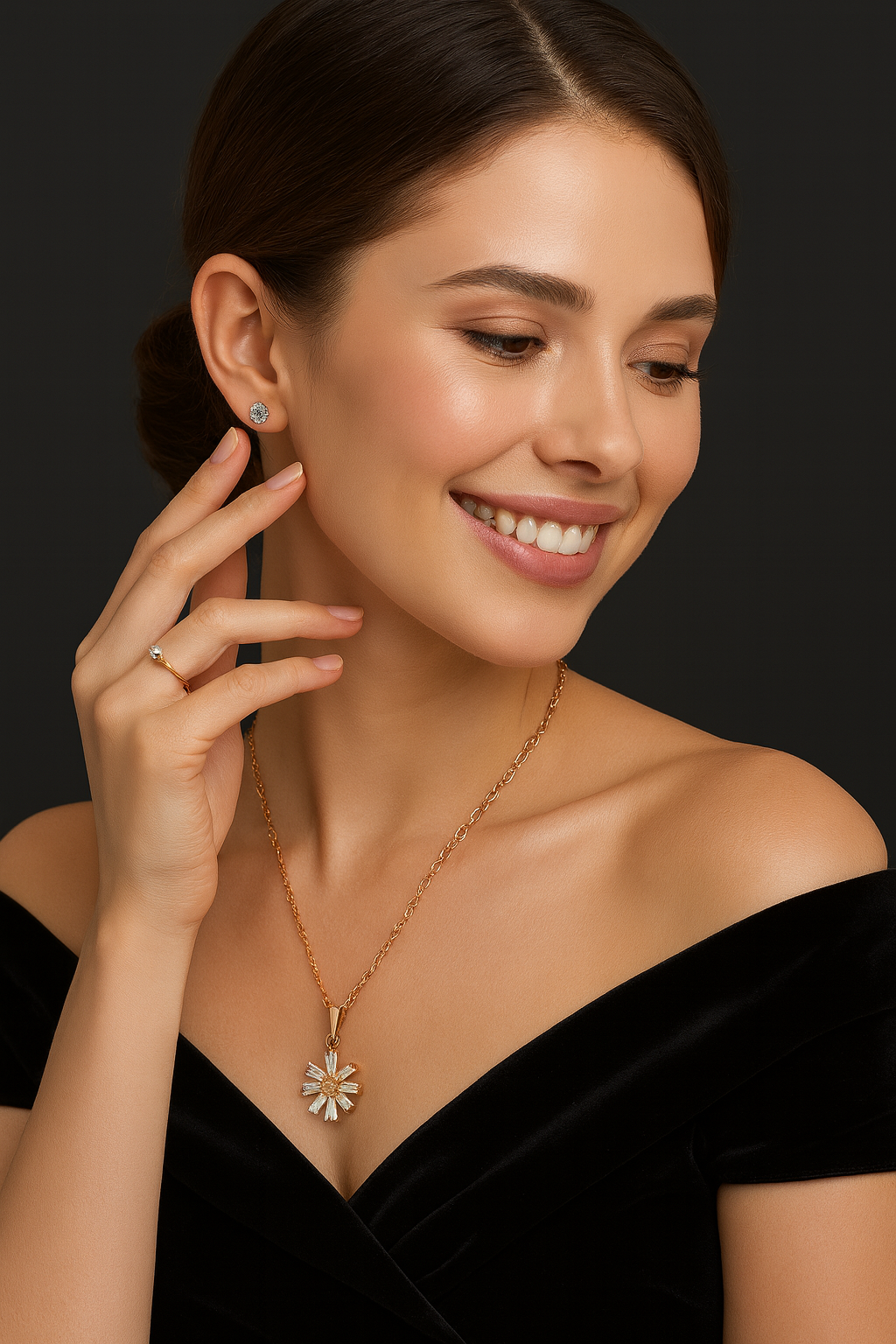 Elegant Floral Diamond-Cut Necklace Set in Rose Gold Finish