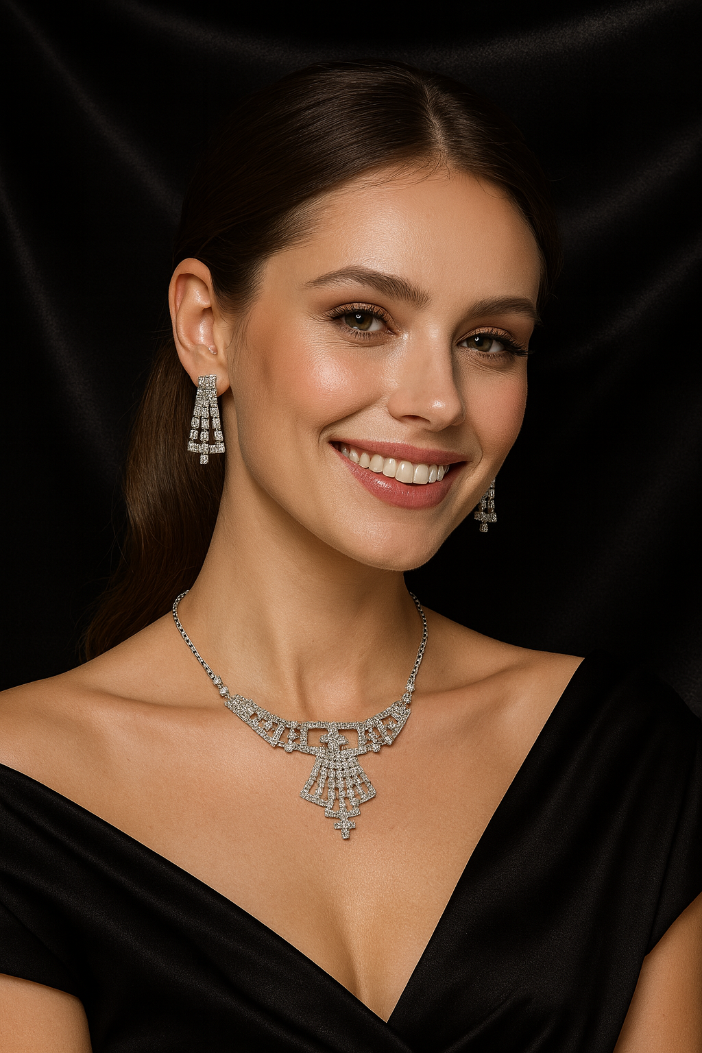 Elegant Diamond Chandelier Necklace Set