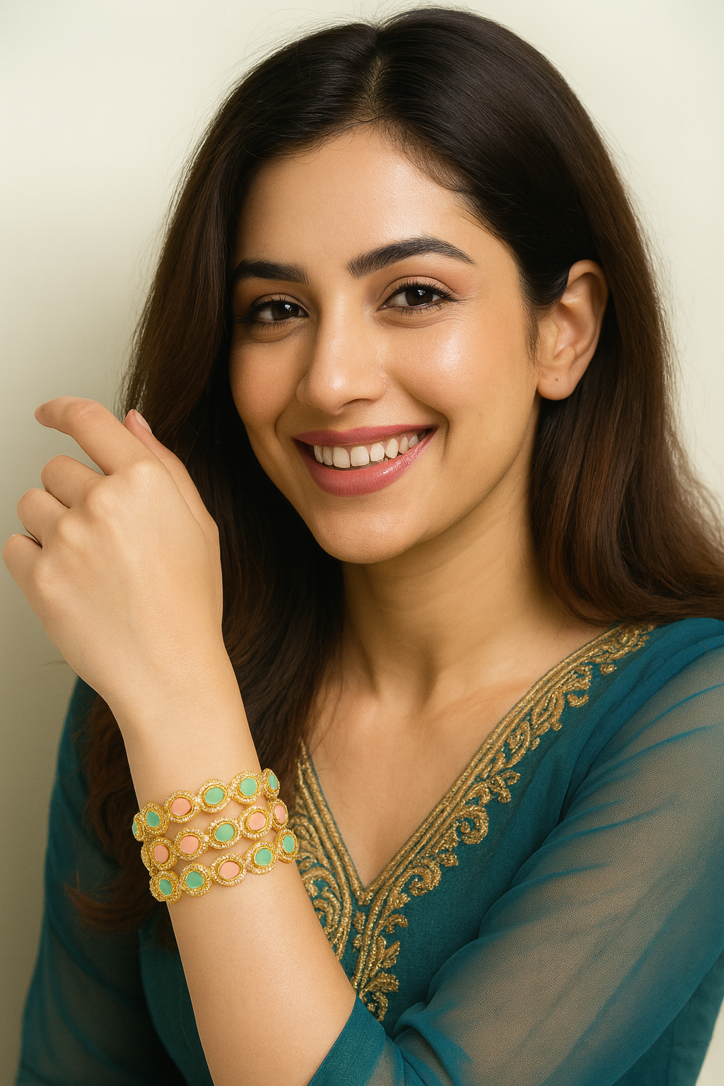 Elegant Pastel Stone Gold Bangles
