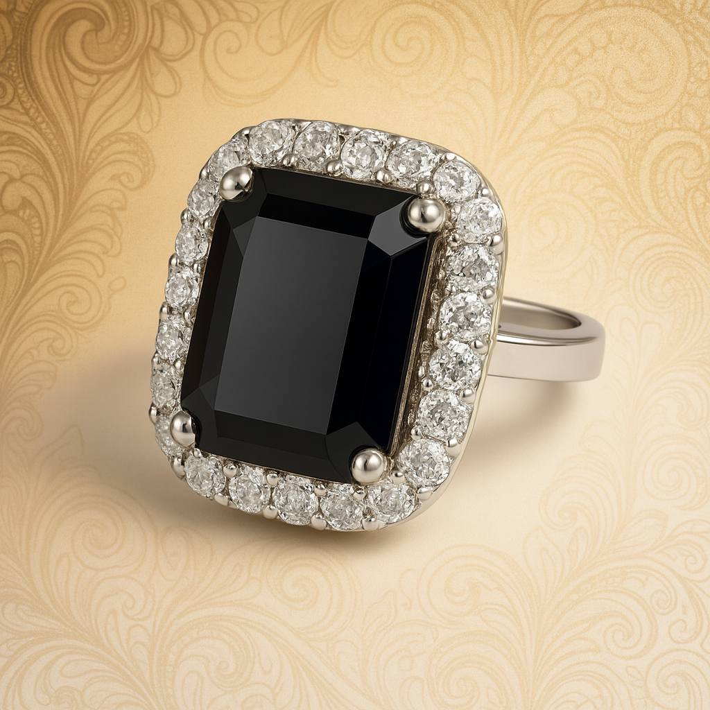 Midnight Elegance Black Onyx Diamond Halo Ring