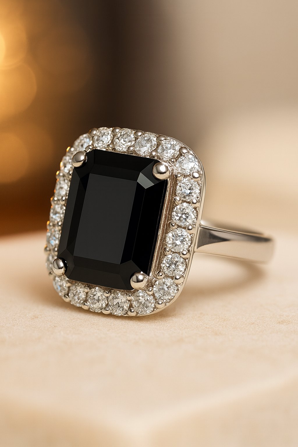 Midnight Elegance Black Onyx Diamond Halo Ring