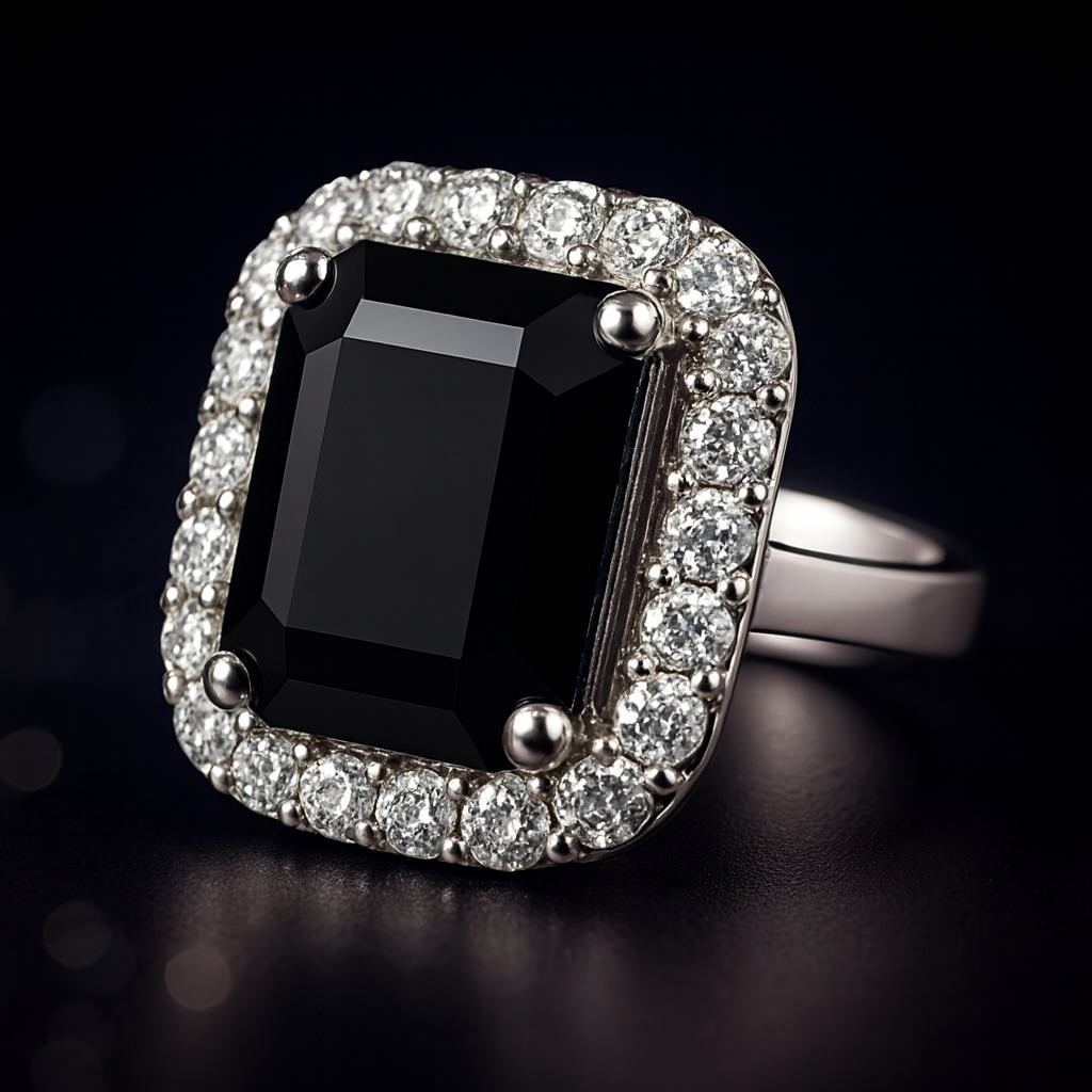 Midnight Elegance Black Onyx Diamond Halo Ring