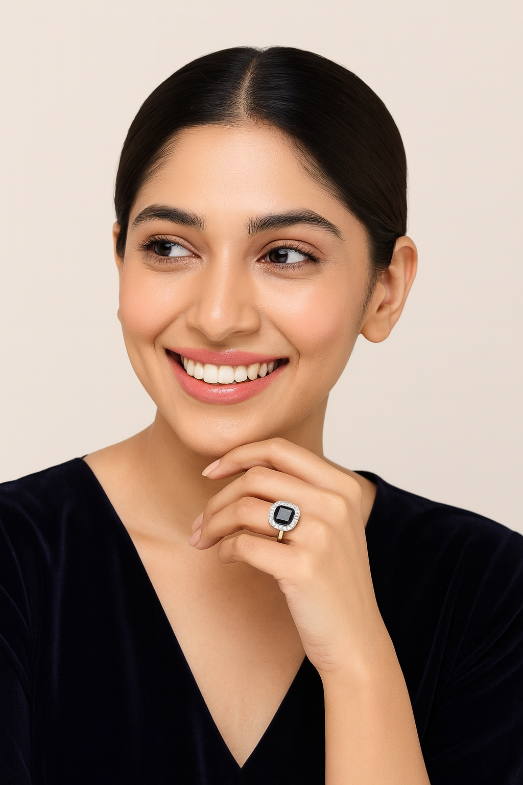 Midnight Elegance Black Onyx Diamond Halo Ring