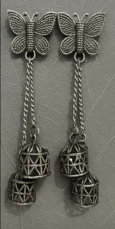 Butterfly Charm Oxidized Silver Dangler Earrings