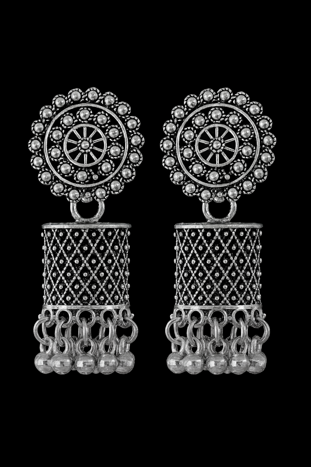 Elegant Oxidized Silver Jhumka Earrings