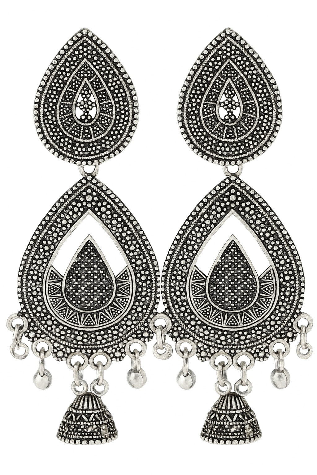 Antique Silver Oxidized Drop Earrings